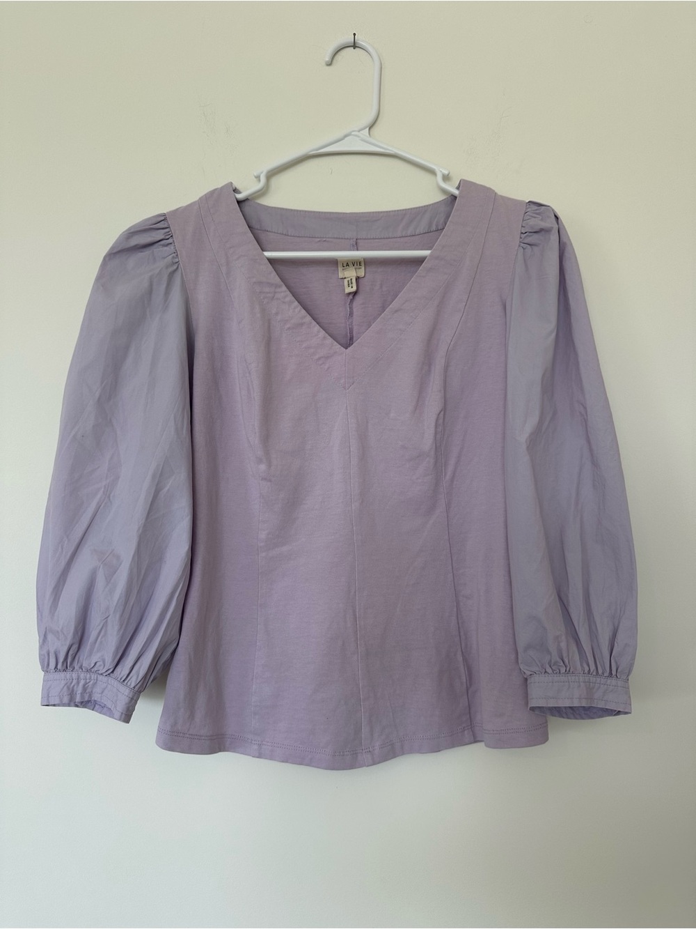 Rebecca Taylor La Vie Cotton Lavender V-Neck Puff Sleeve Top XS